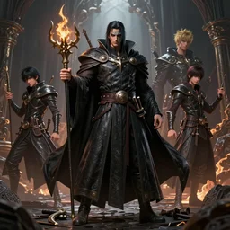 complex 3 d render hyper realistic full length illustration of a handsome! powerful necromancer, d & d, medieval fantasy, epic scene, dante's inferno, symmetrical, art by takeshi obata + billelis + hirohiko araki