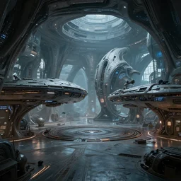 interior of an alien mothership, foreign architecture, never seen before, mixture of technology and biology