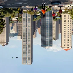2 4 mm shot of a city, turned upside - down, with gravity affecting everyone and everything