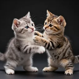 A professional photo of two cute kittens play-fighting each other; cutest kittens ever; high-quality, dramatic lighting, extremely high detail, trending on artstation