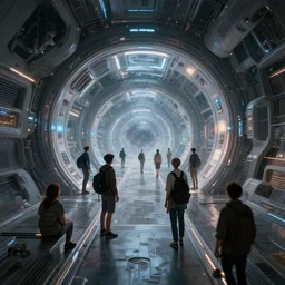 people travel through alternative universes in machine