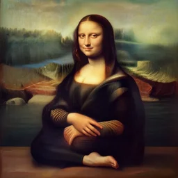 a portrait picture of a skinny young woman wearing workout clothes doing yoga near the lake!, looks like mona lisa, beautiful oil painting by leonardo da vinci, centered, masterpiece, award winning, sharp focus