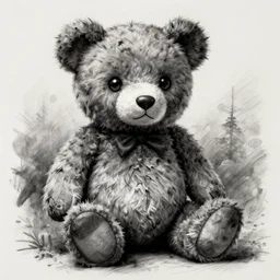 grunge sketch of a teddy bear by - beeple , loony toons style, horror themed, detailed, elegant, intricate