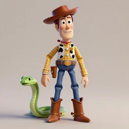 ocatne render of Woody from toy story with a snake in his boot