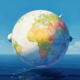 a spherical white space stations looms over the ocean by peter mohrbacher, vivid colors, matte painting, 8 k, concept art, mystical color scheme, trending on artstation
