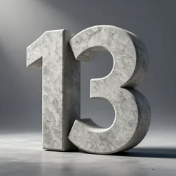 letter 1. letter 3. in concrete with eyes, 3 d, occlusion, shadows, cinematic lightning