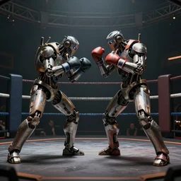 A concept art of  two mechanical robot boxing in action in the middle of the octagon, highly detailed, scifi film color palette, ridley scott film, cinematic lighting, trending on artstation, cgsociety, volumetric lighting, hyper realistic, octane render, unreal engine