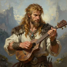 a _ fantasy _ style _ portrait _ painting _ of islander male charismatic bard playing instrument, rpg dnd oil _ painting _ unreal _ 5 _ daz. _ rpg _ portrait _ extremely _ detailed _ artgerm _ greg _ rutkowski _ greg