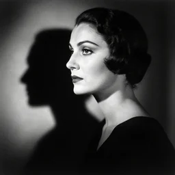 “Portrait of a femme fatale. Shadow and light. Surrealist. Black and white. Side lighting. Photography by Dora Maar. 1934”