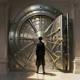 the entrance to an impenetrable vault, elegant digital illustration by greg rutkowski, cyberpunk, android netrunner