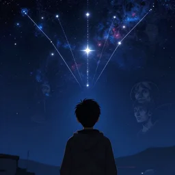 cinematic view from behind a dead by daylight killer looking up to the cosmos, stars are aligning, character portrait, digital art