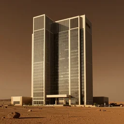 a architectural photo of an office building on the surface of mars