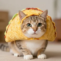 cat in a taco costume, photograph, 50mm
