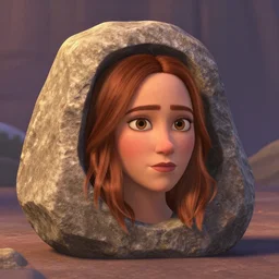big rock solid stone with the emerging face of emma stone buried inside the big stone solid rock, pixar style, by tristan eaton stanley artgerm and tom bagshaw.