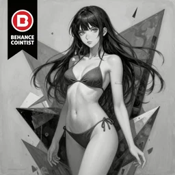 the transfiguration of a anime girl in bikini, an ultrafine detailed painting by james jean, greyscale, behance contest winner, vanitas, angular, altermodern