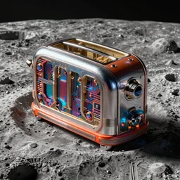 beautiful epic matte painting of a space base set in a moon crater, cinematic, hyper realism, high detail, octane render, unreal engine, 8 k, vibrant color, futuristic toaster with complex circuitry, by donato and rutkowski and robert mccall