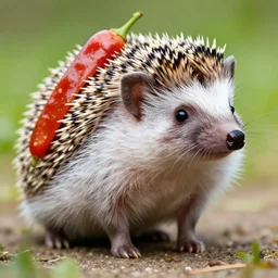 still image of a cute hedgehog with pepperoni stuck to its back, photo