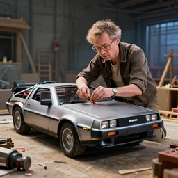 doc brown working construction, building a delorean, back to the future - w 7 6 8