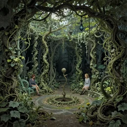 whimsical vine garden at the end of the universe, by hp lovecraft, otherworldly, by greg rutkowski, by zdzisław beksinski, thalassophobia, very detailed, by francois launet, by andree wallin