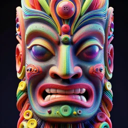 abstract detailed tiki face, 3 d fractals, tubes, wires, shiny buttons, vray, octane, highly detailed, 8 k, fluorescent colors, baroque, by david lachapelle, cyberpunk, steampunk