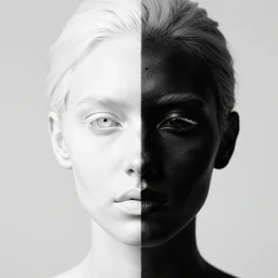 A woman's face, half white and half black, by rinat voligamsi