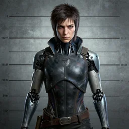 A mugshot of a cybernetically enhanced man, postcyberpunk, grunge, still from alita, matte painting, Artstation, CGsociety