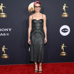 photo of a gorgeous Gal Gadot (1950) pink pixie cut hair hipster glasses by Mario Testino, detailed, full body shot, award winning, Sony a7R