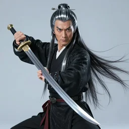 Wuxia movie, kung fu movie, yokai, glam metal hair, demon man, Jiang sword 1977, cinematic