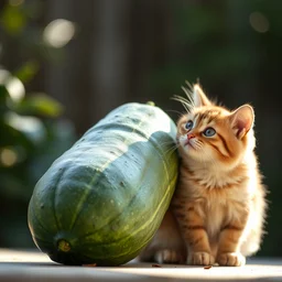 photo of giant [ cucumber ] next to a cat, taken with canon eos - 1 d x mark iii, bokeh, sunlight, studio 4 k