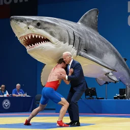 joe biden wrestling a giant land shark