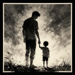 fatherhood, 2 1 savage, illustration, concept art, dramatic lighting, emotional, blunt borders, rule of thirds