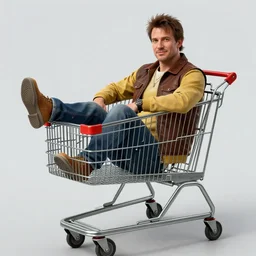 jobn hancock from fallout is sitting in a shopping cart, realism, proportions, 1 6 f, stylization for fallout 4