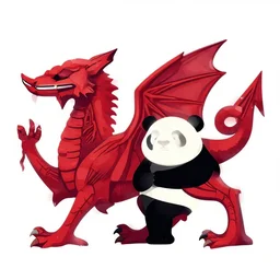 vector art of welsh dragon and panda mixed, intercrossed, chimera, adobe illustrator