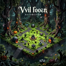 evil forest halloween themed isometric game level, stylized, arnold maya render, artstation by miha rinne