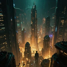 cyberpunk metropolis, cinematic, highly detailed, octane render, rich cinematic atmosphere, perfect digital art, mystical journey in strange world, cyberpunk, sci - fi, surreal, glowing lights, sharp focus, high detailed, by akihiko yoshida, michael whelan and karol bak