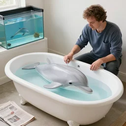 one of the chief designers had told of how he had designed his bath at home by growing a dolphin inside a plastic polymer and then used the dolphin shaped shell as the mould for his bath. he also told, in a newspaper, that he kept a fish tank that was the same size, with a dolphin