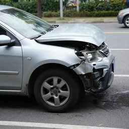 a photo of a car broken in a speedbump