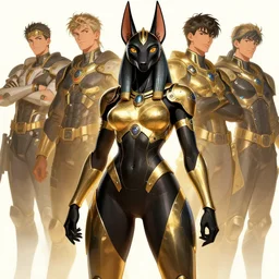 female anubis wearing black and gold cybertech armor, buxom, wide hips, character art by stanley artgerm lau, wlop, rossdraws, james jean, andrei riabovitchev, marc simonetti, and sakimichan, trending on artstation