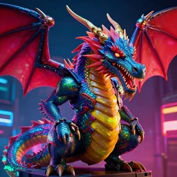 cyberpunk dragon portrait, neon lights, red, blue, yellow, green, ultra detailed, trending on artstation, concept art, octane render, unreal engine,