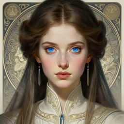 portrait of saint alia atreides of the knife, big blue fully blue eyes, science fiction, frank herbert, intricate, elegant, highly detailed, digital painting, artstation, concept art, sharp focus, illustration, art by artgerm and greg rutkowski and alphonse mucha