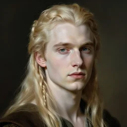 portrait of a young androgynous Henry Cavill with long blond hair and side braids by peter Paul rubens, very very very very pale white skin platinum blond hair
