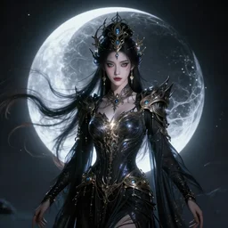 portrait of moon sorceress, beautiful, attractive, glowing, ornate and intricate, jaw dropping, dynamic lighting, dark, menacing, intricate and detailed, 4 k octane render, age 1 9