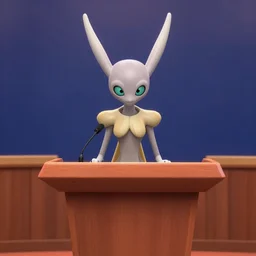 mewtwo the press secretary wearing dress standing behind podium at press conference answering questions high resolution pixar