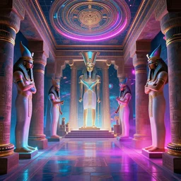 ancient egyptian interior, neon,retrowave epic art,trending on art station