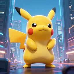 a cybernetic giant pikachu attacking a futuristic tokyo