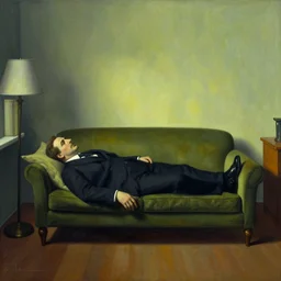 an Sigmund freud lying on the couch in a therapy room by Edward Hopper, symmetrical