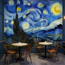 Cyberpunk Cafe Terrace at night by Vincent Van Gogh in real life