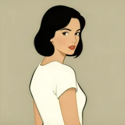 woman with a white tshirt looking over her shoulder, artwork by milo manara
