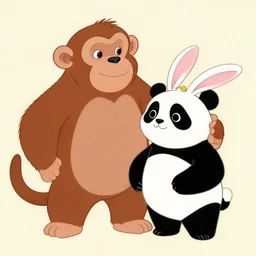 drawing from 1 9 2 0's disney animation, monkey polar bear, panda rabbit