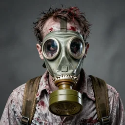 Portrait of a zombie wearing a gas mask by Krenz Cushart